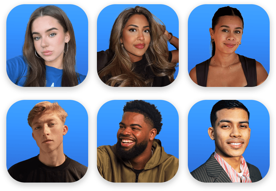 Overzicht van diverse ugc creators met professionele profielfoto’s op een ugc platform